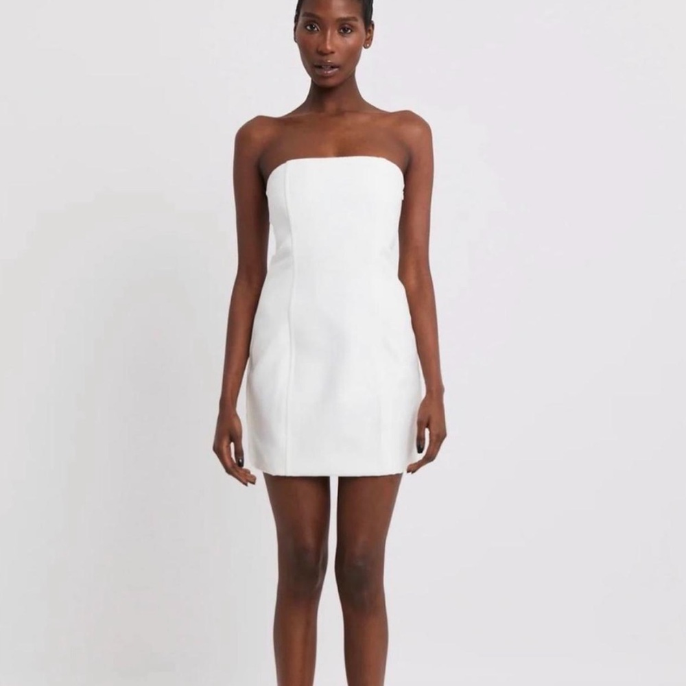 Because of Alice Strapless white mini dress